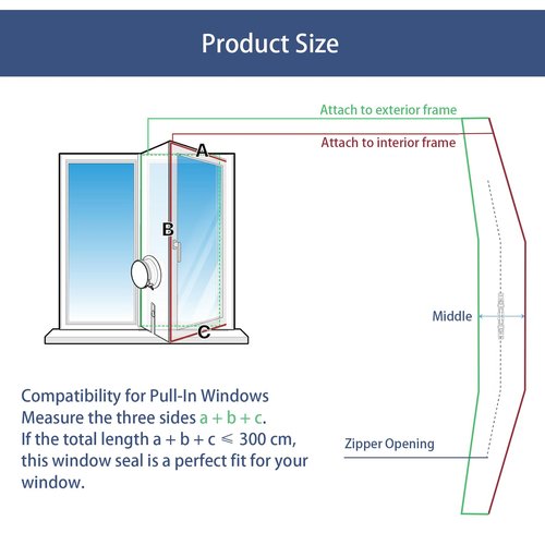 Portable Air Conditioner Window Seal Kit, 300CM (118") AC Casement, Hot Air Stop Air Exchange Guards with Zip and Adhesive Fastener Works with Mobile Air-Conditioning, Keep House Cool