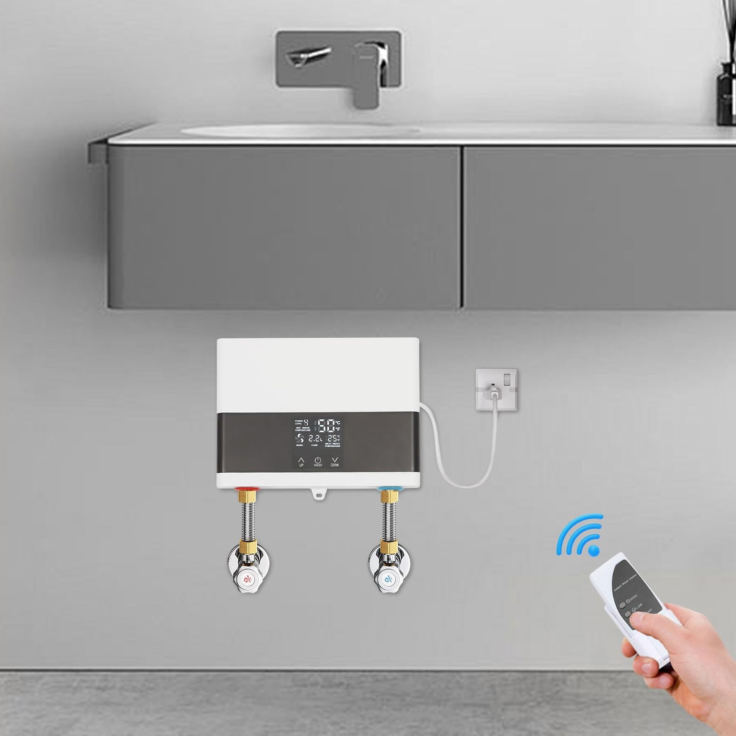 110V 4000W Mini Electric Tankless Water Heater for Home Kitchen Shower, Instant Hot Water Heater with Remote Control Digital Display, Constant Temperature & Space Saving Design