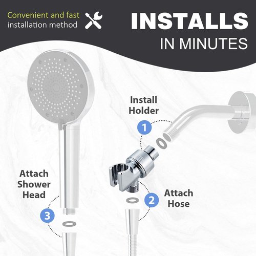 Adjustable Shower Head Holder for Handheld Shower Head Handheld Shower Head Holder with Universal Wall Hook Bracket and Metal Ball (Chrome)