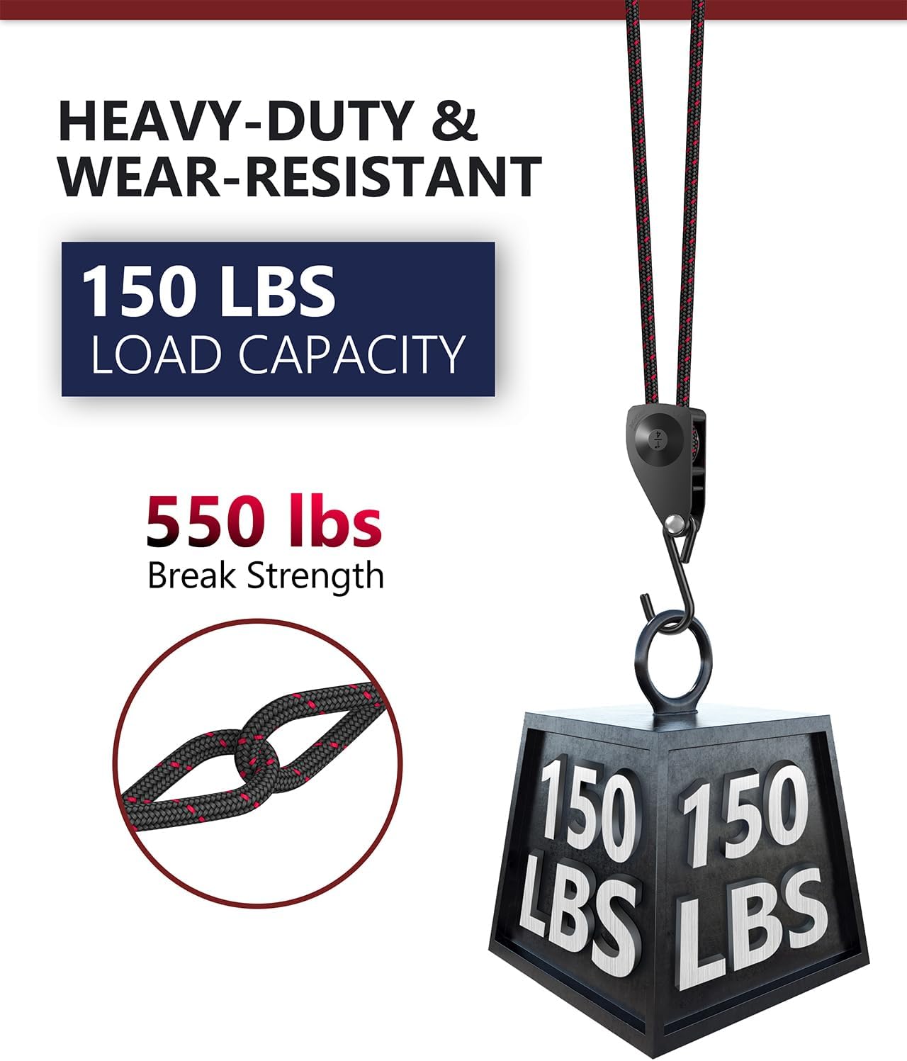 VIPARSPECTRA Retractable Heavy Duty Ratchet Tie Down Straps [4 Pack, 8ft, 75lbs/Pack], Rope Pulley System Rollers with Carabiner Hook for Kayak/Hanging Plants/Grow Light/Tents Various Tie-Down Uses