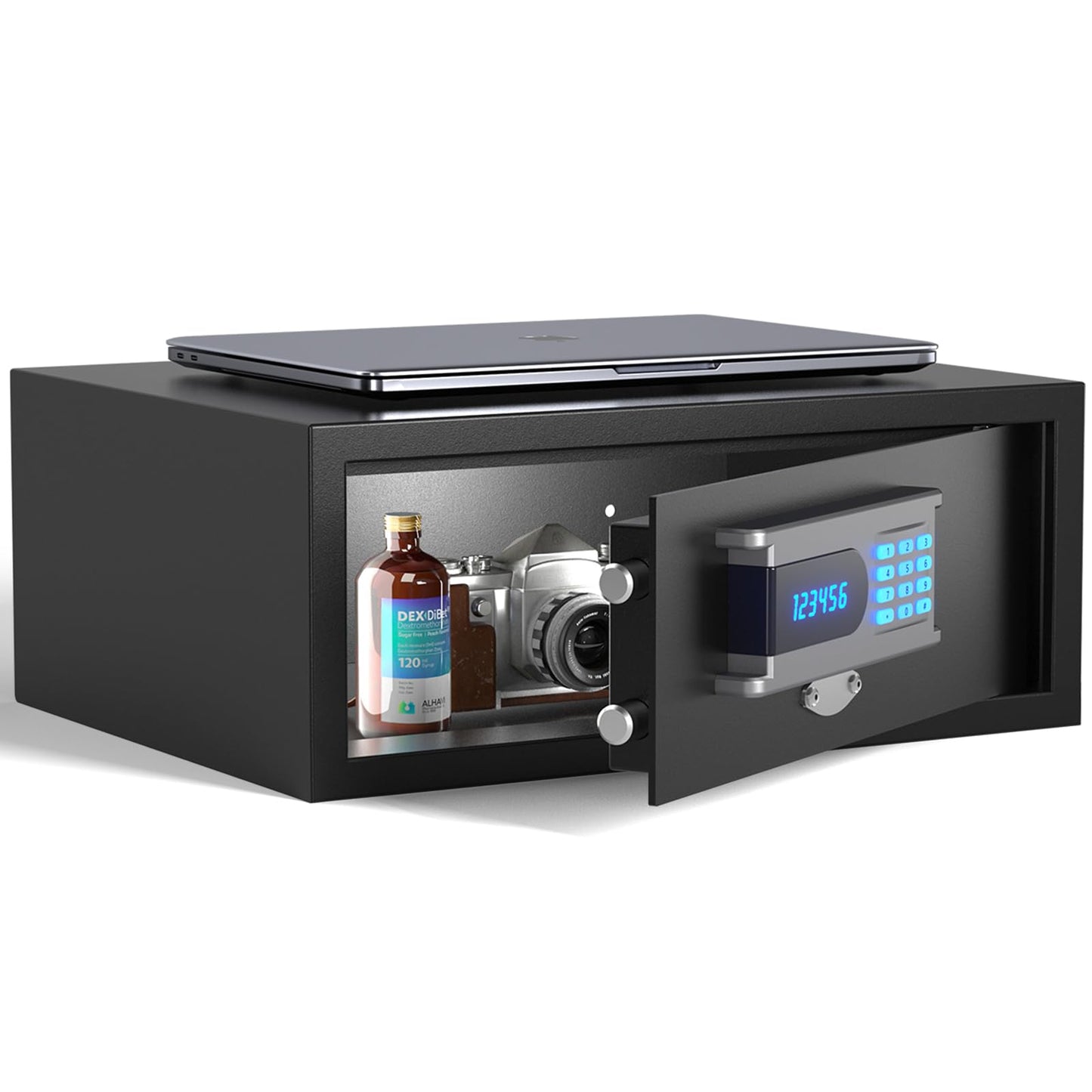 Grimtron Hotel Safe Box (1.36 cu. ft.) with Audit Function, Administrator Password, College Dorm Safe with Silent Mode, LED, and Backlit Keyboard for Documents, Laptop Safe for IPhone, Smart Watch