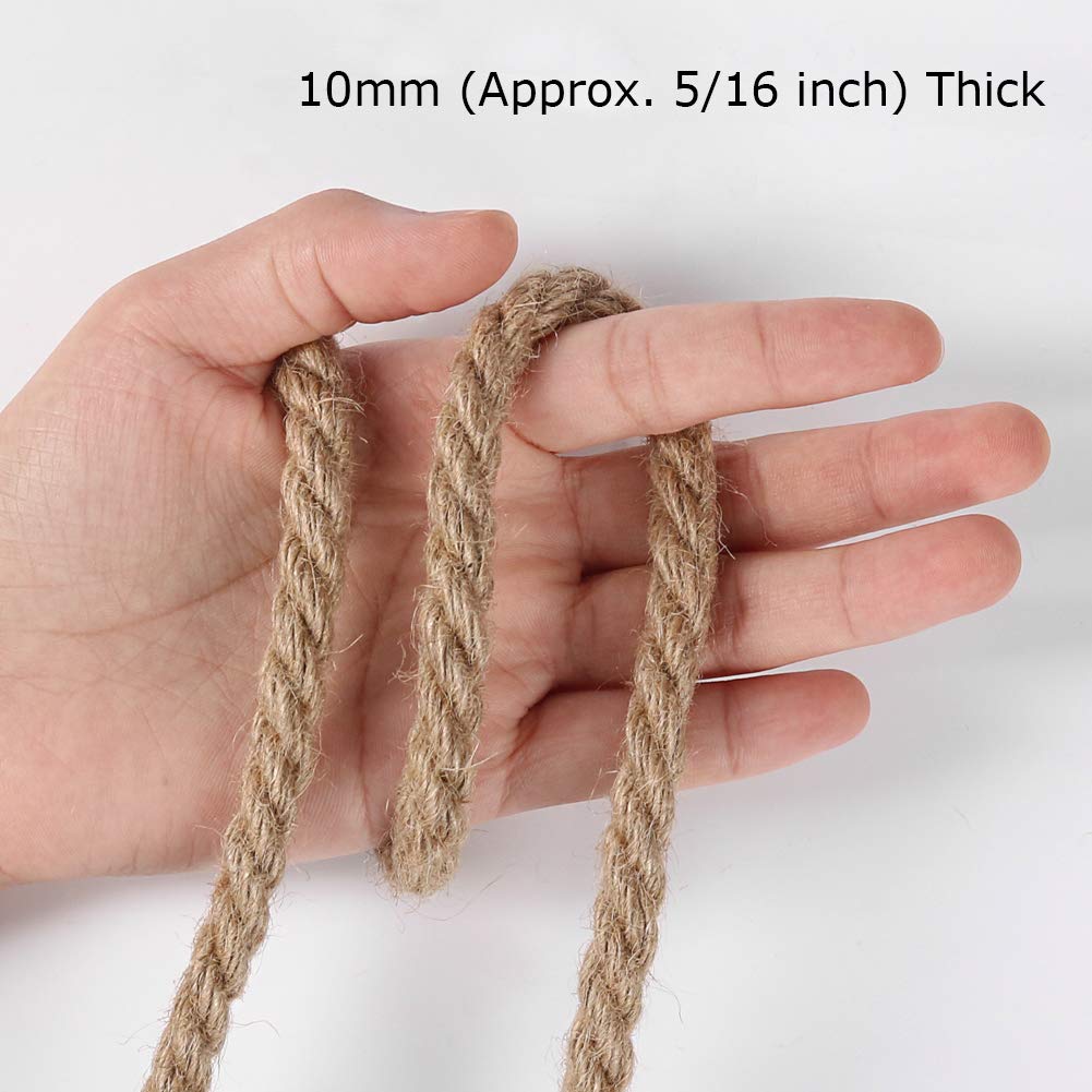 Tenn Well 10mm Jute Rope, 50 Feet 3/8 inch Heavy Duty and Thick Twine Decorative Rope for Crafting, Cat Scratch Post, Gardening, Farmhouse Decor, Home Decor