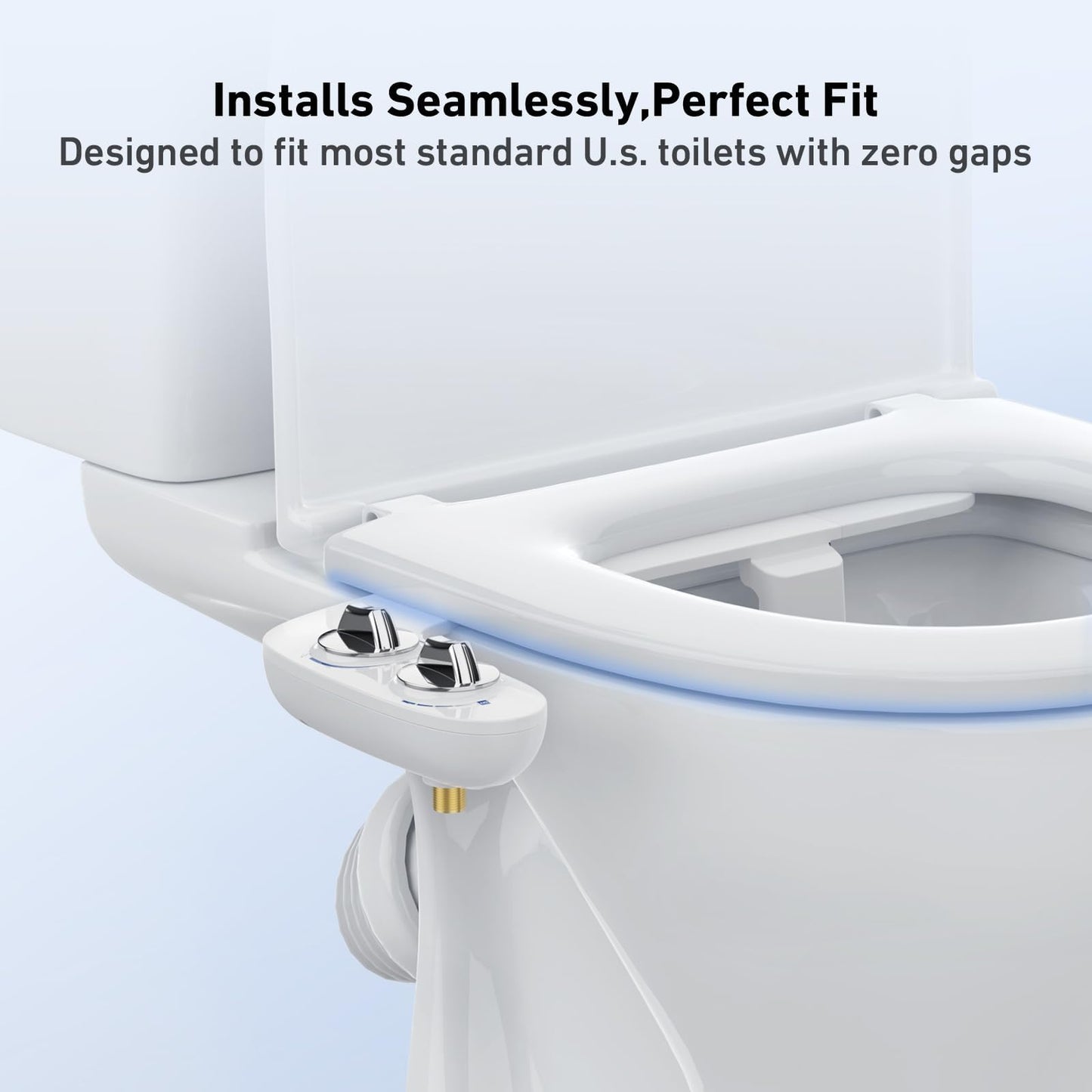 Homfan Toilet Bidet Attachment, Non-Electric Dual Nozzle (Feminine/Bidet Wash), Self-Cleaning Fresh Cold Water Sprayer Bidets for Toilets with Adjustable Water Pressure (Dual Knob, Chrome)