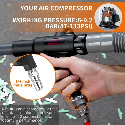 BAUSATZ Pneumatic Vacuum Cleaner Kit Dual Function Air Vacuum Blow Gun and Suction Vacuum Includes 4 Air Nozzles, 47in Dust Collection Tube, Dust Collection Bag (Grey)