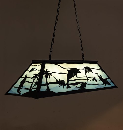 Wellmet Tiffany Pool Table Light 4 Lights, Game Room Billiard Table Lights, Modern Dining Room Chandeliers for Kitchen Island, Cabin, Dolphin Style (Blue)