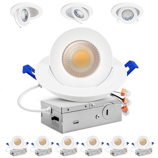 Adetu 4 inch 5CCT Gimbal Led Recessed Lights, 360°+90° Adjustable Directional Recessed Lighting, 2700K/3000K/3500K/4000K/5000K Dimmable Retrofit Eyeball Can Lights with Jbox, ETL(White, 6 Pack)