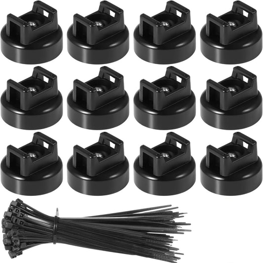 Magnetic Zip Tie Mount Kit – Heavy Duty Magnetic Zip Tie Holders for Cable Management, Strong Magnetic Wire Mount Base with Nylon Zip Ties, Multipurpose Cord Organizer for Home & Workshop(12Pcs)