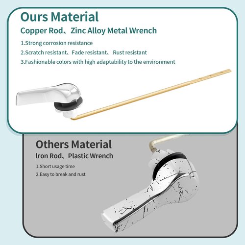 Universal Metal Toilet Handle Replacement Kit - Zinc Alloy Front-Mount Flush Lever with Stainless Steel Chain, Compatible with American Standard, Mansfield, Gerber (Chrome Finish) (Front-Mount)