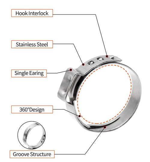 100 Pack 1/2 Inch PEX Cinch Clamps, Stainless Steel Single Ear Hose Clamps, for PEX Pipe(1/2", 100 Pack)