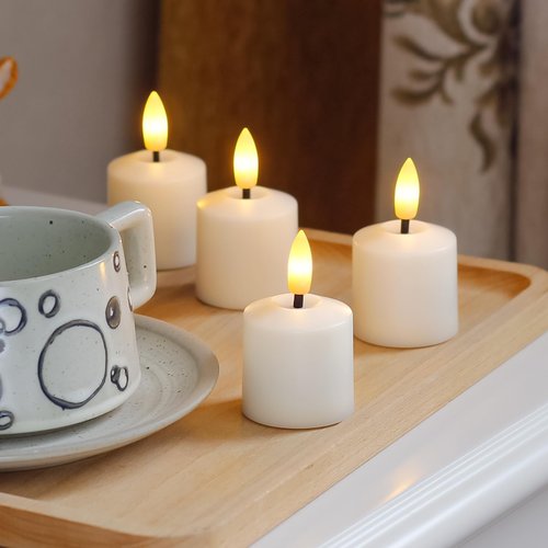 Mavandes Rechargeable Small Flameless Tea Light Candles with Remote Function, LED Votive 2/4/6/8 Hours Timer Ivory 1.5" x2.5" Mini Plastic Set of 6 Tealight (Charging Cable Included)