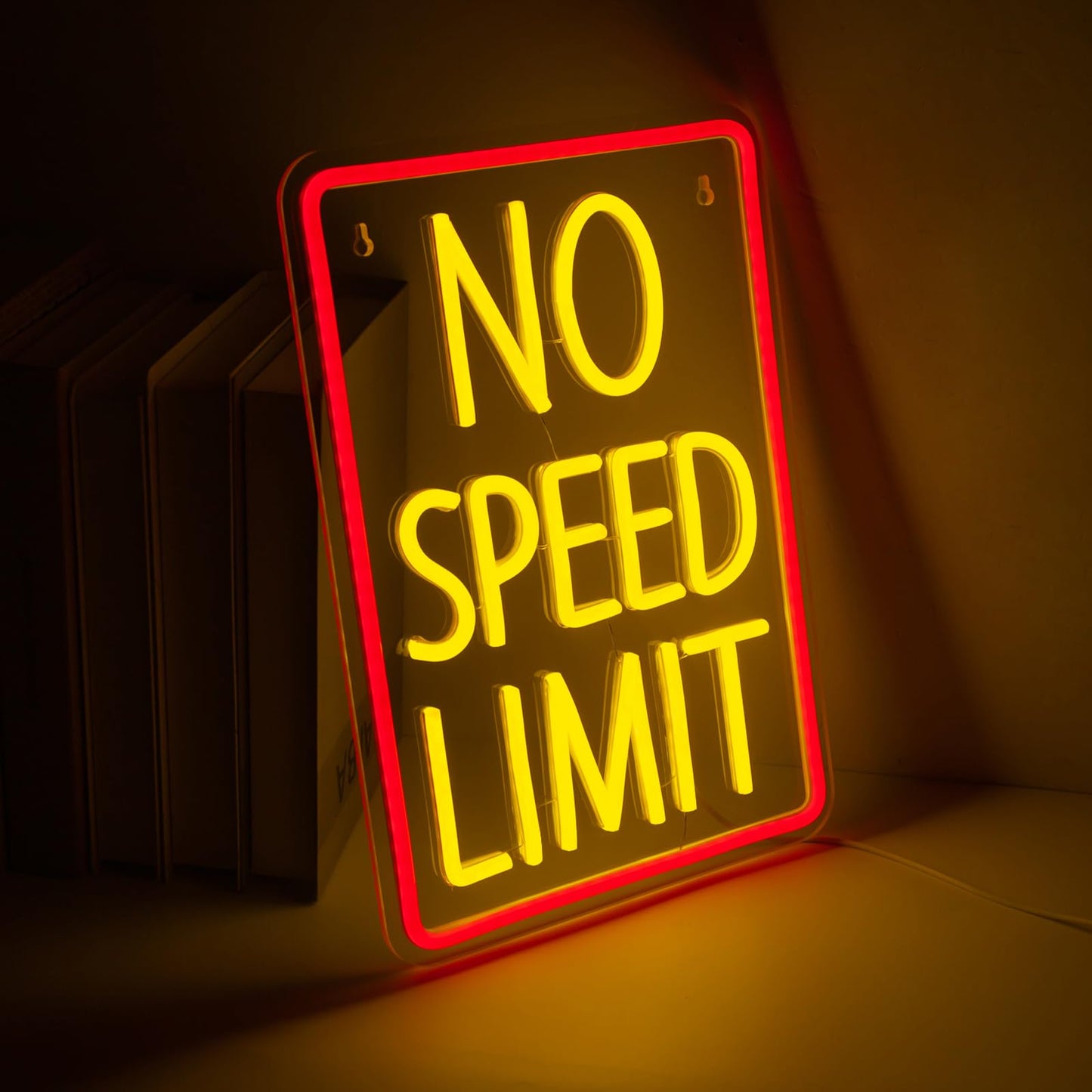 Fercnove No Speed Limit Neon Sign for Wall Decor - Dimmable Red Yellow LED Neon Lights for Bedroom, Garage, Bar, Game Room, Man Cave - Cool Car Wall Decor LED Sign Gifts for Party, Racing & Car Lover