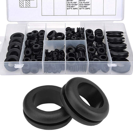 Wolfride 180Pcs Black NBR Rubber Grommet Assortment Kit - 8 Sizes: 1/4", 5/16", 3/8", 7/16", 1/2", 5/8", 7/8", 1" - Grommet Set