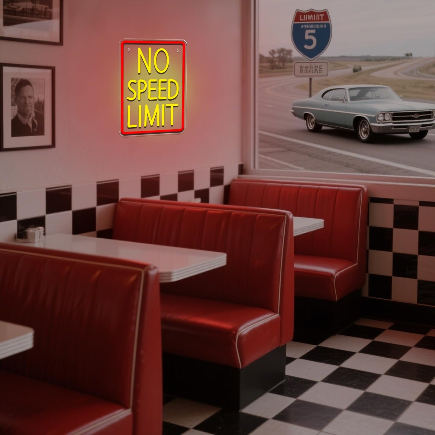 Fercnove No Speed Limit Neon Sign for Wall Decor - Dimmable Red Yellow LED Neon Lights for Bedroom, Garage, Bar, Game Room, Man Cave - Cool Car Wall Decor LED Sign Gifts for Party, Racing & Car Lover
