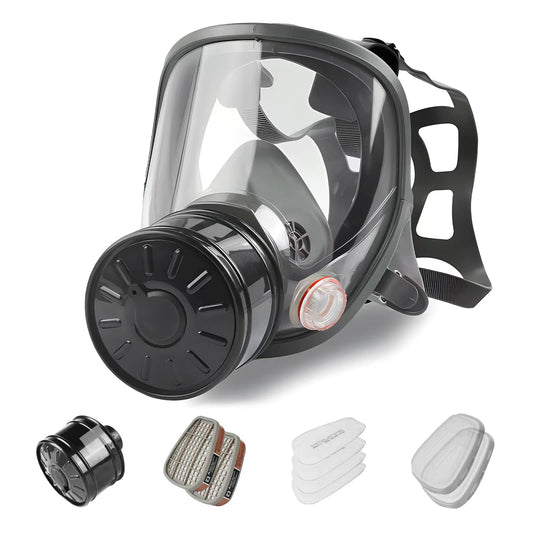 AMZYXUAN Full Face Gas Mask, Gas Masks Survival Nuclear and Chemical with 40mm Activated Carbon Filter, Reusable Respirator Mask for Gases, Vapors, Dust, Chemicals