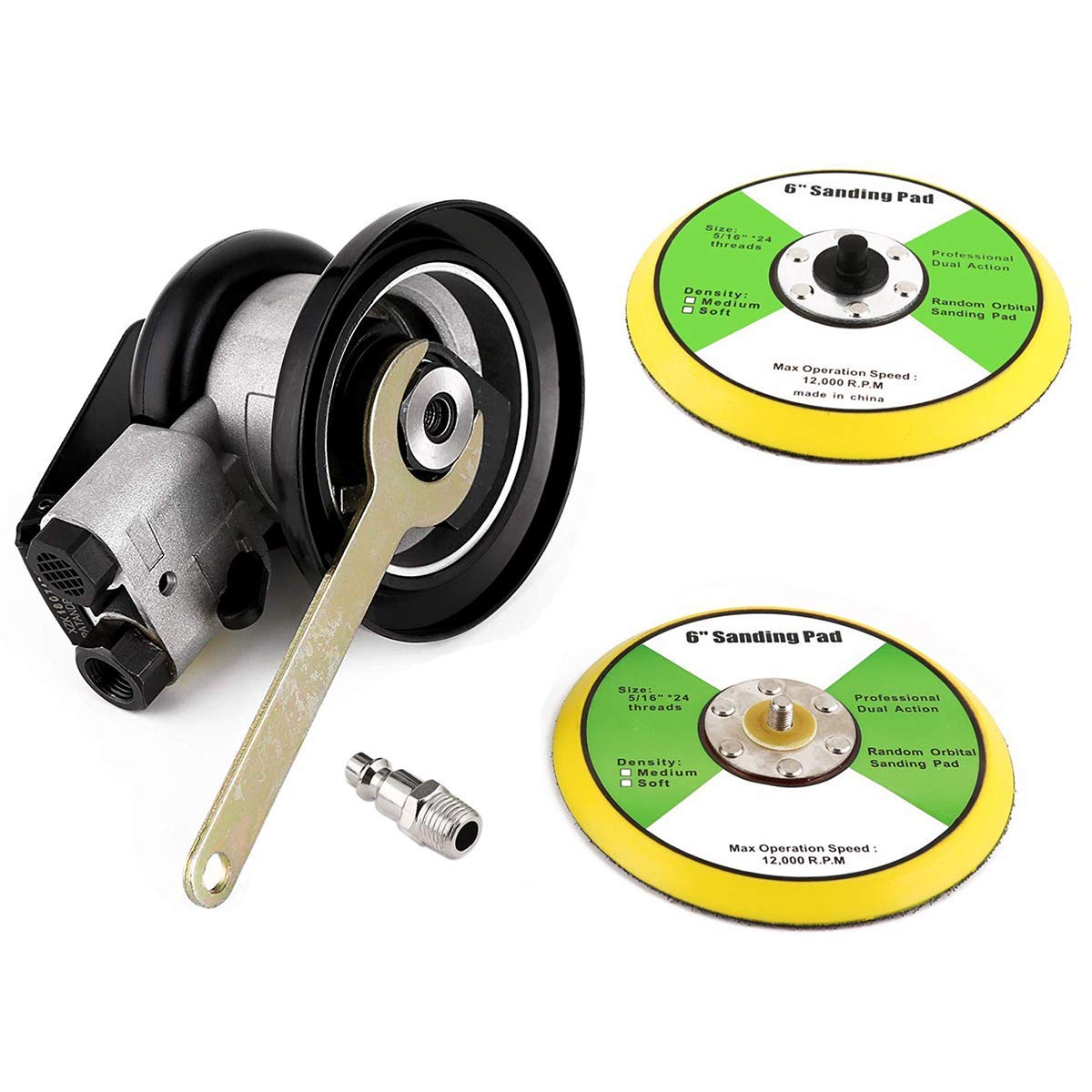 Valianto 6" Professional Air Random Orbital Palm Sander with 1pc 6" Backup Plate, Heavy Duty Dual Action Pneumatic Sander Silver