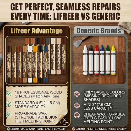 Lifreer 16-Color Wood Filler Sticks for Furniture & Floor Touch-Up - Quick & Durable Repair