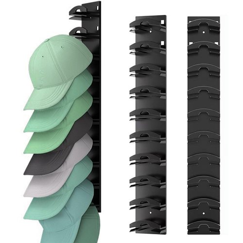 AMAMIA 2Pcs Hat Organizer for Baseball Caps, Wall Mounted Hat Racks, Up to 20 Hats, Hat Hanger Holder Display for Door Closet, Cap Organizer Storage Multilayer Two Mounting Option(Black&White) Black