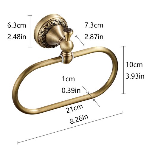 Flybath Oval Towel Ring Antique Brass Exquisite Pattern Carving Hanger Hand Towel Holder for Bathroom Kitchen Accessories Wall Mounted, Brushed Bronze