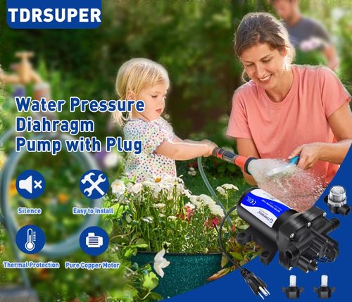 TDRFORCE Fresh Water Pump 5.5GPM Pressure Increase Booster Pump 75 PSI Transfer Pump 110V Self Priming on Demand Diaphragm Pump Washdown Pump for Boats Inline Water Pump for Garden Hose…