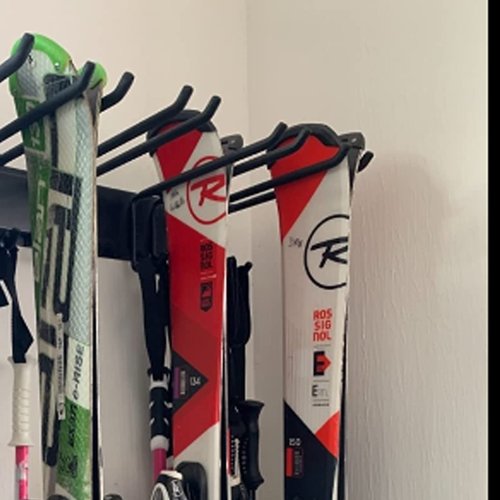 Glensam Ski Storage Rack with Ski Poles Storage Rack Wall Mount Heavy Duty Metal, Holds 2 Pairs Pairs of Skis & Skiing Poles or Snowboard, for Garage Storage, Home Indoor Hold up to 100 lbs