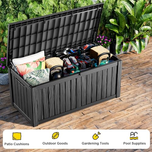 KFY 200 Gallon Black Outdoor Storage Box Waterproof Patio Deck Chest