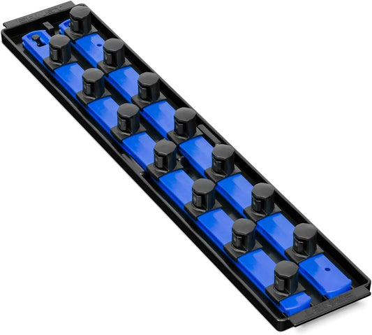 Ernst Manufacturing 19-Inch Socket Boss Organizer with Twist-Lock 2 Rails for 1/2-Inch Drive Sockets, Blue, Model 8457 – Secure and Durable Socket Storage Solution - Made in USA