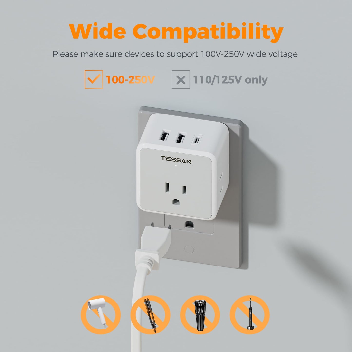 TESSAN All European UK Travel Plug Adapter Kit, 6-in-1 International Power Adapter with 3 USB (1 USB C) and 3 AC Outlets, Supports Type C, G, E/F, I, A, B for US to Europe UK Italy Australia Japan