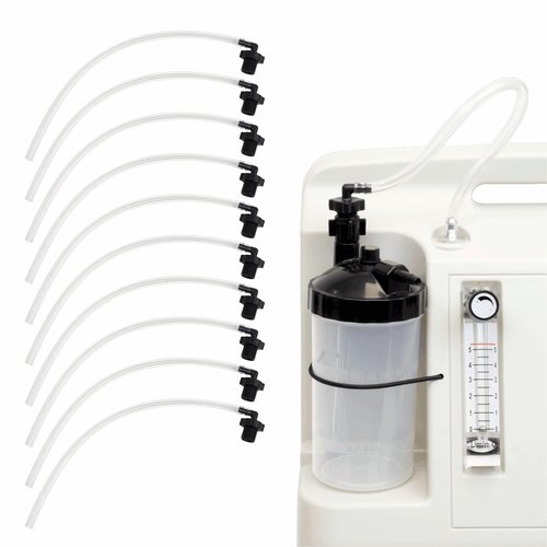 Oxygen Concentrator Humidifier Bottle Connecting Tube - O2 Generator Humidifier Water Cup Adapter with Standard Threaded Connector, 10 Pcs (Black-Elbow ﻿, 12"L)