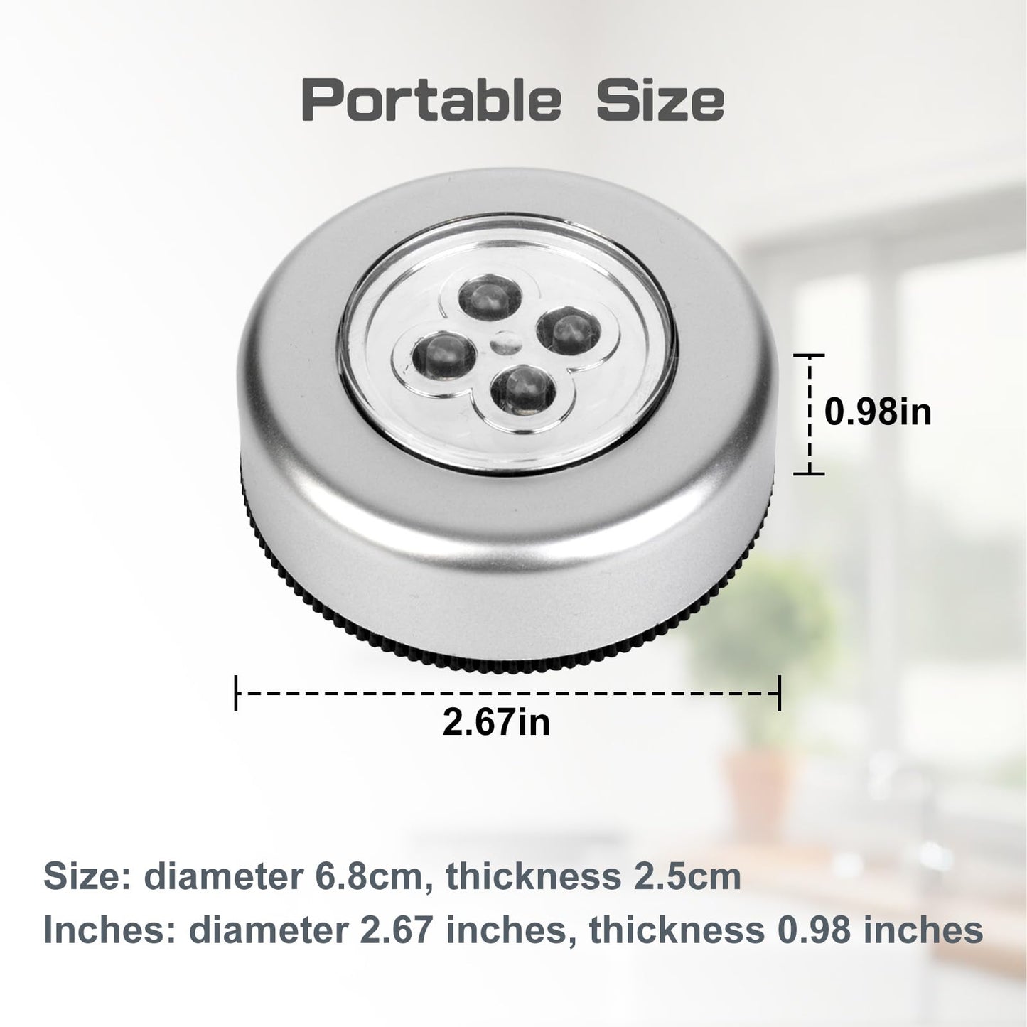 5Packs 4 Beads Tap Push Light, Under Cabinet Lights Touch Button Puck Stick On for Closet Counter Kitchen Cabinet RV(Blister Packs)