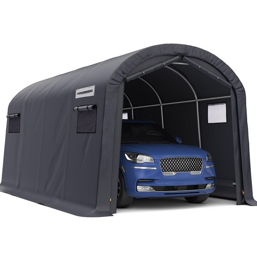 KING BIRD 10' x 20' Round Style Garage Shelter with Roll-up Ventilated Windows Heavy Duty Storage Carport Portable Canopy Storage Shelter Shed for Boat, Patio Furniture and Lawn Mower-Dark Gray
