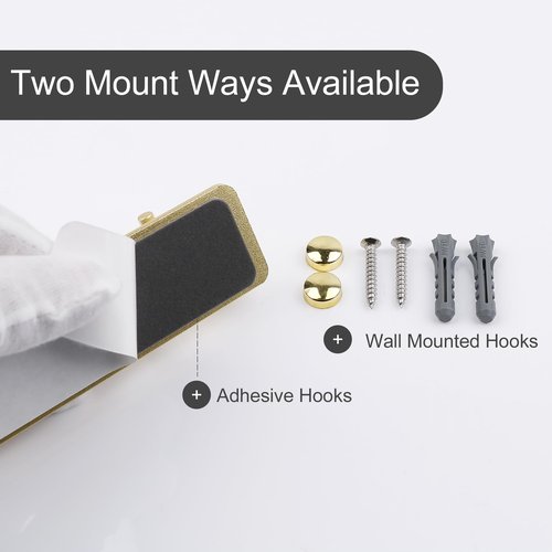 WNEBATH Gold Wall Hooks, Brushed Gold Bathroom Hook Rail, Self Adhesive 6 Hooks Key Hook Rack Hanger Towel Robe Stick Hooks for Toilet Entryway Hallway Kitchen Wall Mounted