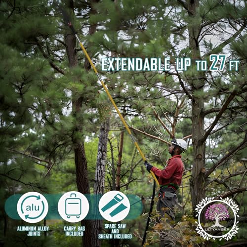 7.3-27 ft Extendable Pole Saw with Blade & Branch Scissors - Lightweight Pruning Tool Set