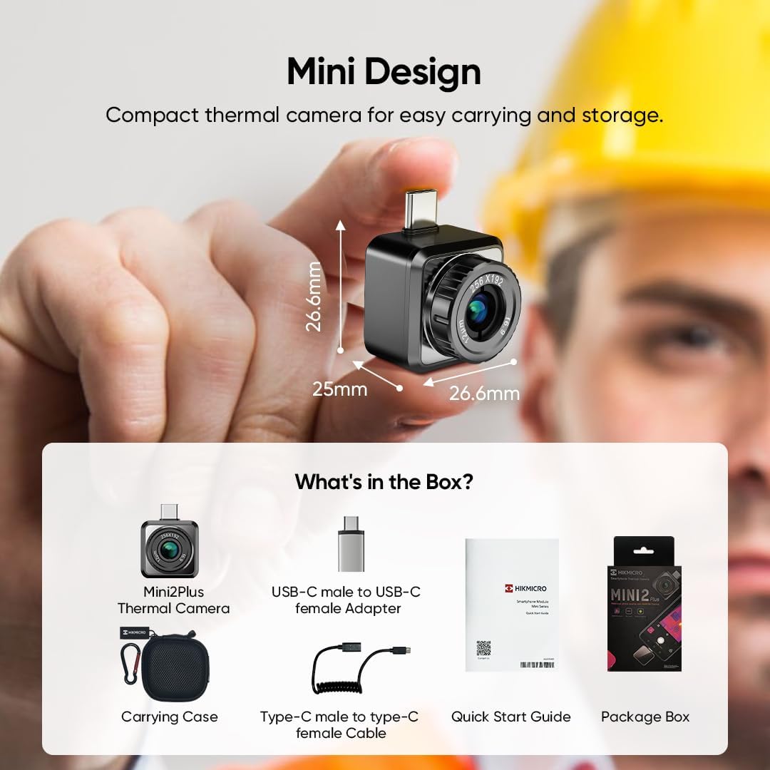 HIKMICRO Mini2Plus Thermal Camera USB C, 256 x 192 IR Resolution, Thermal Imaging Camera Android 25Hz Refresh Rate, Manual Focus, Thermal Imager 49,152 Pixels, -4°F to 622°F(not for iPhone)