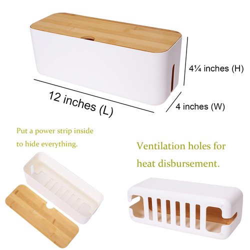 Changsuo Cable Management Box Small White, Extension Cord Organizer for Power Stripe Surge Protector Wire Management Concealer Cover Hider for Desktop Home Office Kitchen (White)