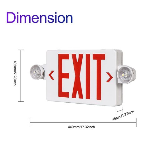 CM MZY LED Exit Sign with Emergency Lights,Exit Sign Light with Battery Backup, Red Letter Emergency Lights with Two Adjustable Heads,AC 120/277V, UL Certified,1PCS