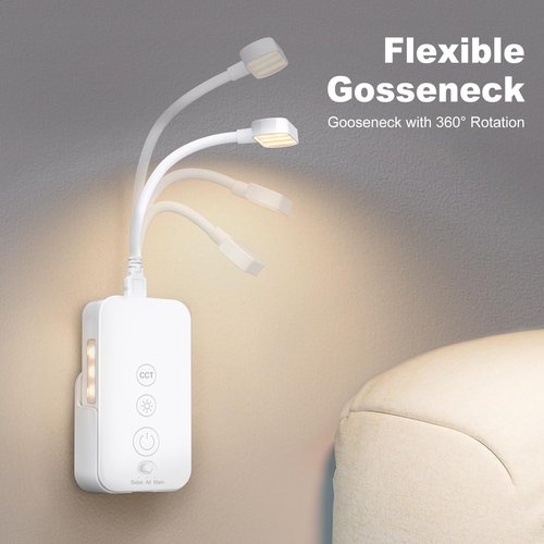 Ellasay Wall Mounted Reading Light: Rechargeable Dimmable Night Light with USB Output &Timers Function - Eye Care for Kids Study in Bedside 1Pack (White)