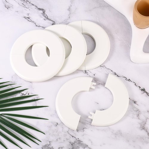 4 Pcs Faucet Escutcheons, Self-Adhesive ABS Round Wall Split Flange Plumbing Cover Plates for Kitchen Bathroom Toilet 2in Diameter Pipe Faucet Trim Fittings (White)