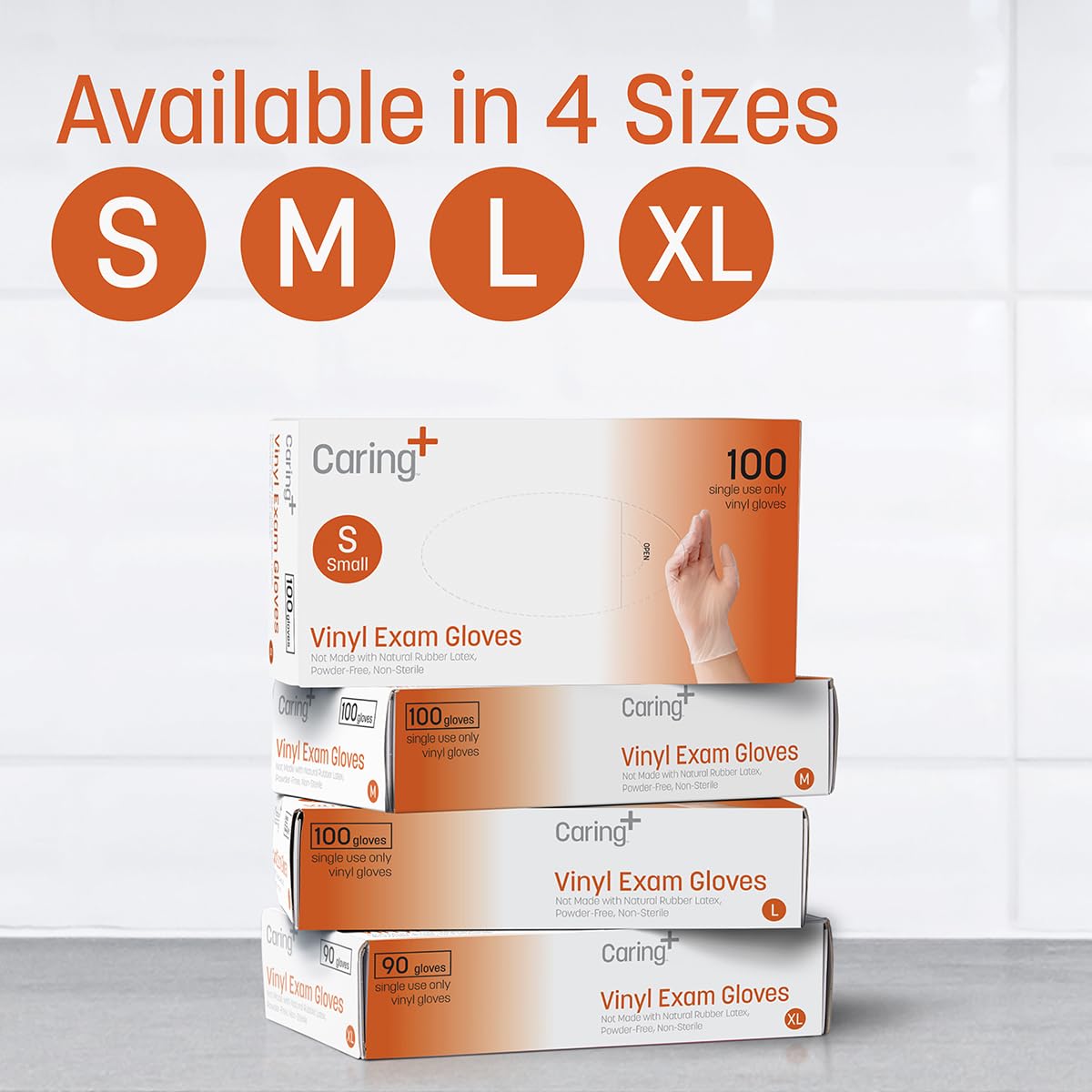 Caring Vinyl Exam Gloves (Medium, 100ct), Powder Free and Not Made with Natural Rubber Latex, Gloves for Medical Use, First Aid, Food Prep and More