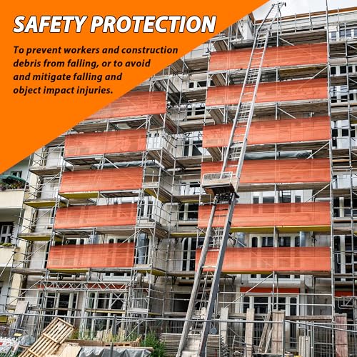 FULEIYA 40ft Construction Safety Debris Netting with 24 Tapes & Buckles - Orange Fire Retardant Pump Jack Safety Net, Scaffold Enclosure (Model: 40TF-1P)