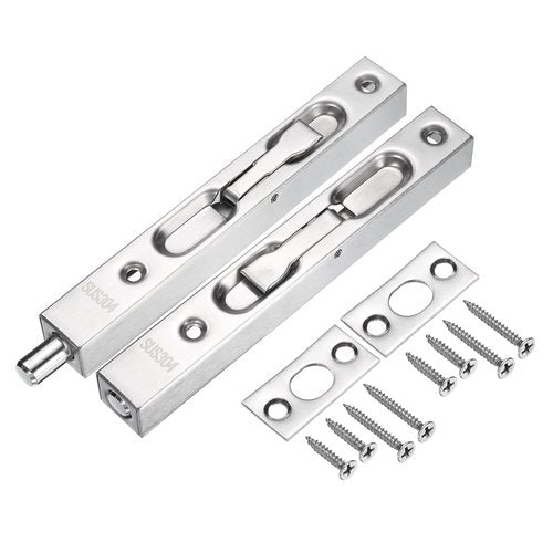 uxcell 2Pcs Door Bolts Latch 6 Inch, 304 Stainless Steel Security Door Guard Lever Action Flush Slide Lock for Inactive Leaf, Double Dummy Door, Silver