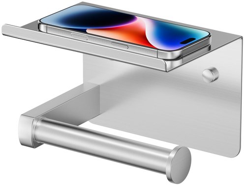 FORIOUS Toilet Paper Holder with Shelf, Adhesive or Screw Wall Mount Toilet Roll Holder for Bathroom, Rustproof 304 Stainless Steel Commercial Toilet Tissue Holder with Phone Shelf, Brushed Nickel