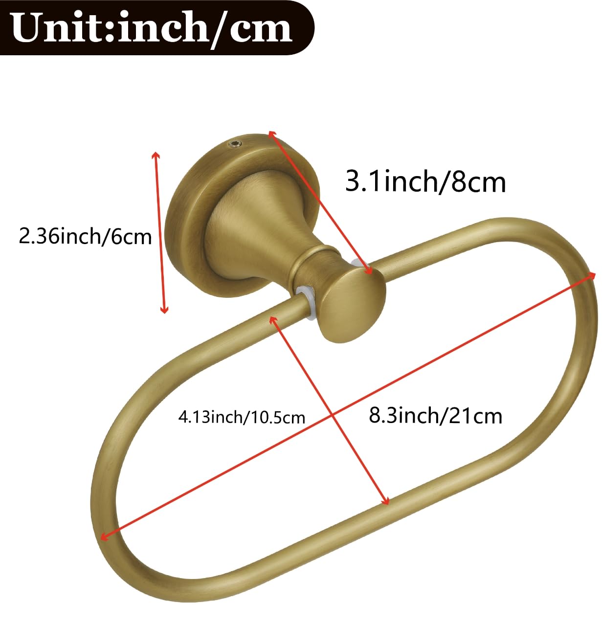 BRASEEY Brass Bathroom Hand Towel Holder, Antique Brass Towel Ring Holder, Wall Mounted Oval Towel Rack Hanger Home Half Round Bathroom Hardware Accessory Modern