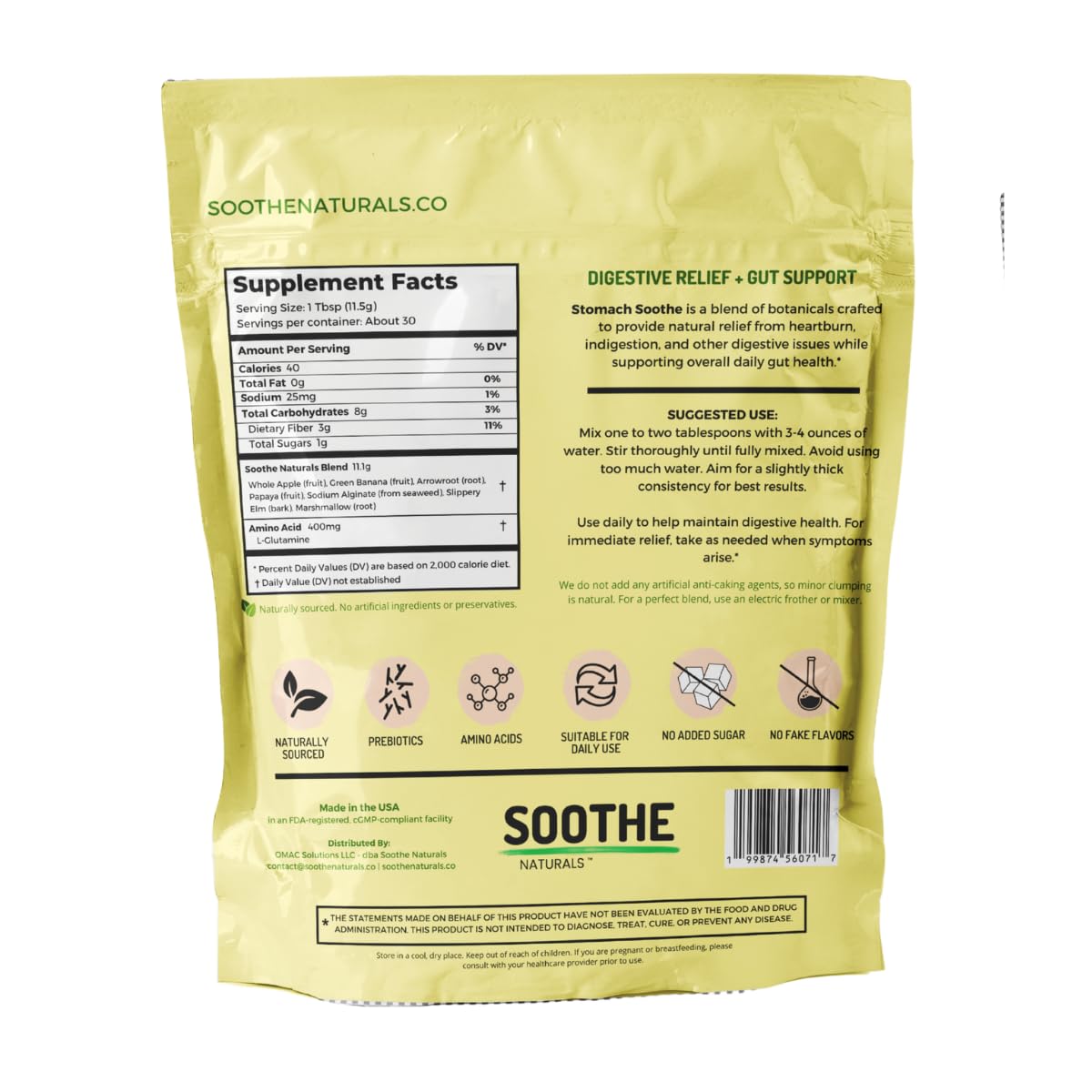 Stomach Soothe Soothe Naturals Acid Reflux Powder (30 Servings)