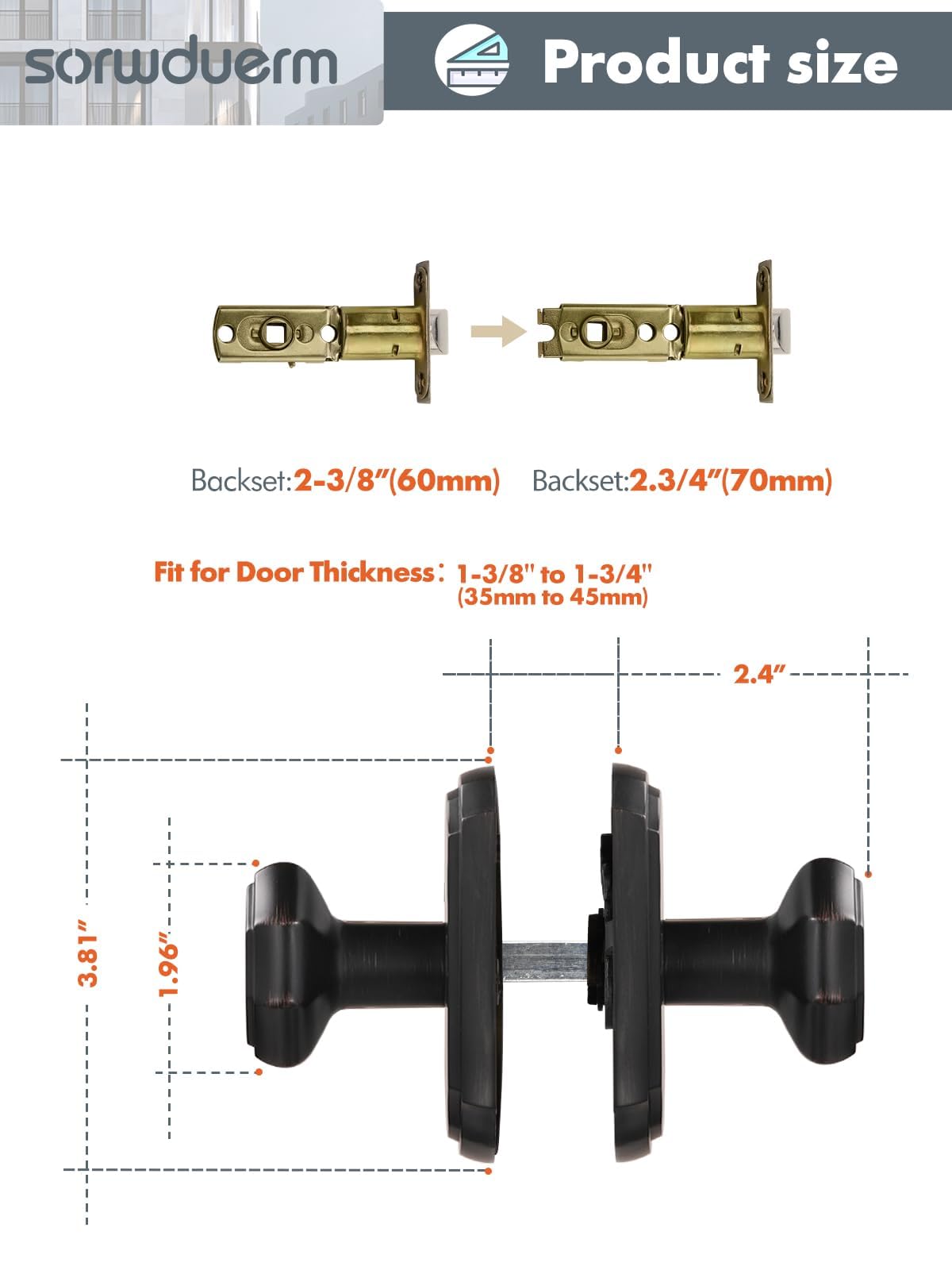 SORWDUERM 1 Pack Oil Rubbed Bronze Knobs Passage Door Knobs Interior Door Knob for Hall and Closet,Zinc Alloy