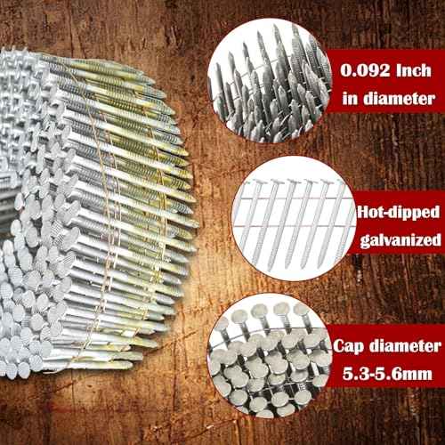 Siding Nails 2-Inch x .092-Inch 15-Degree Collated Wire Coil Full RoundHead Ring Shank Hot-Dipped Galvanized 3600 Count. Adapted to Gun Type CN57/CN65/CN70.