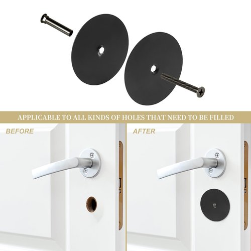 NAUBEA 1 Pack Door Knob Hole Cover Plate Matte Black Deadbolt Cover Plate 2 5/8" Diameter Round Door Hole Filler Plate, 1" and 1.5" Screws, Repair Locks and Doors Hole for Home Security