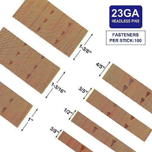 HAMWOO 7000 pcs 23 Gauge Pin Nails, Headless Pinner Nails, 7 Sizes Assorted 3/8 Inch to 1-3/8 Inch for Molding Cabinetry Building,photo frame,handicrafts Assembly