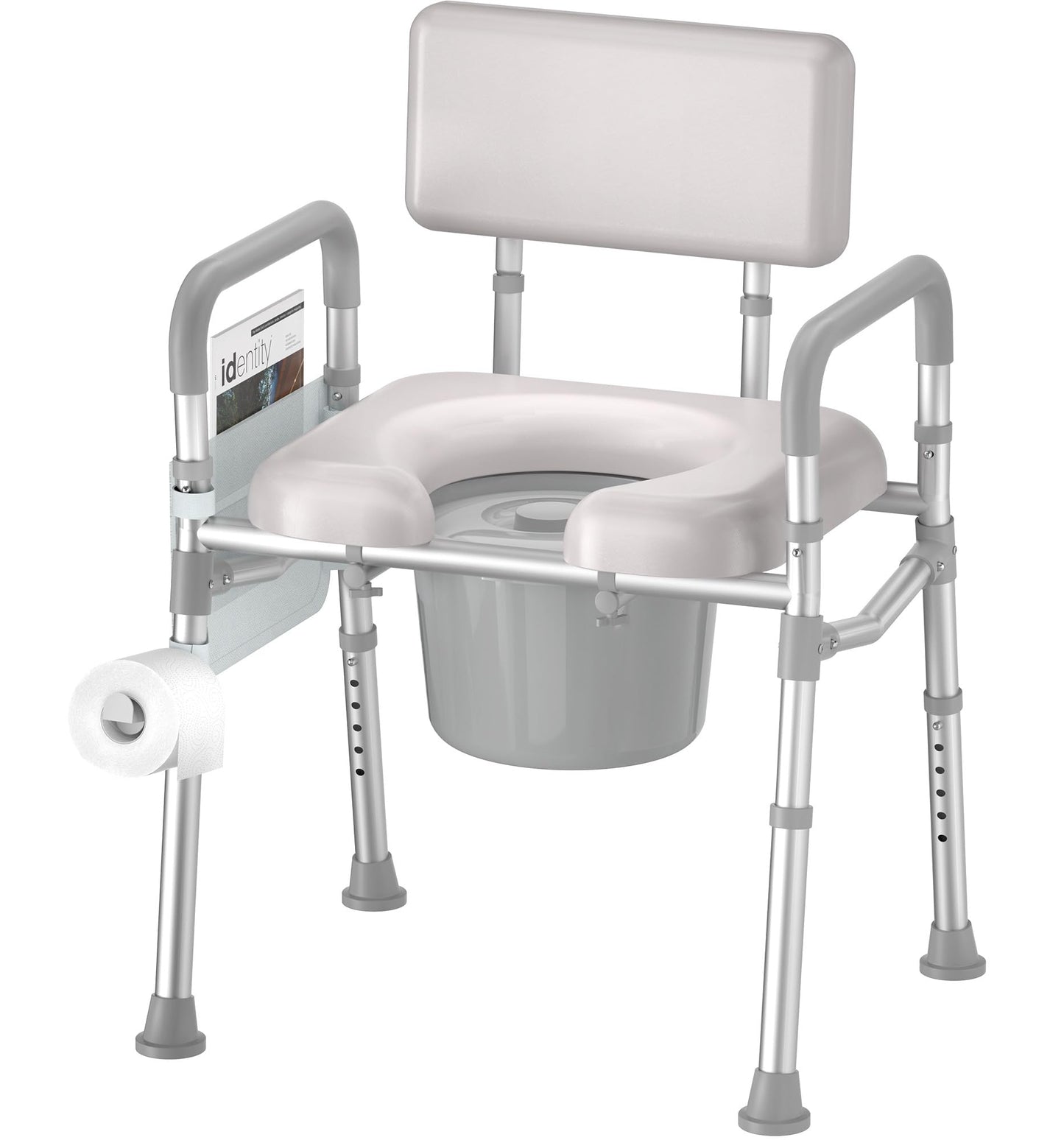 soundfuse Bedside Commode Toilet, Padded Seat and Backrest, Aluminum Frame