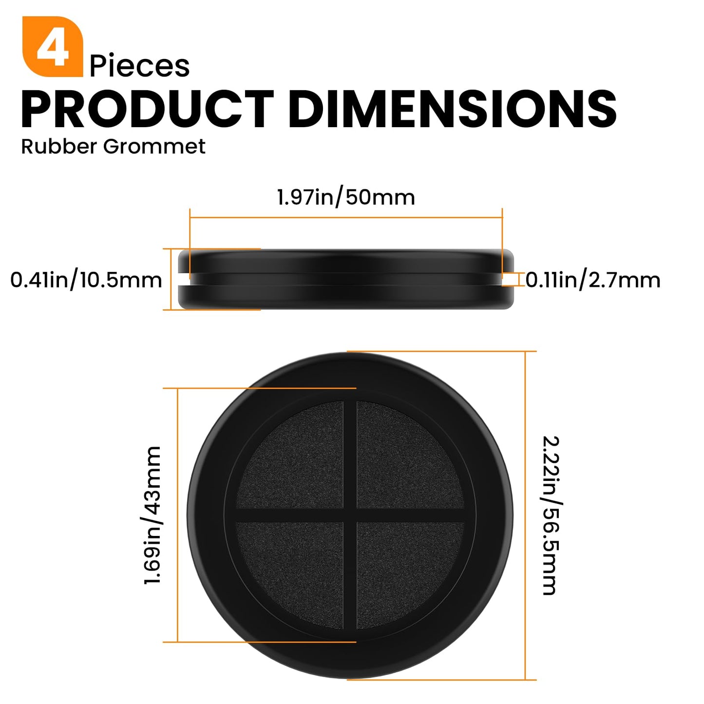 Firewall Rubber Grommets 1-11/16" ID 2" Drill Hole Double-Sided Hole Plugs for Wire Protection - 4 PCS