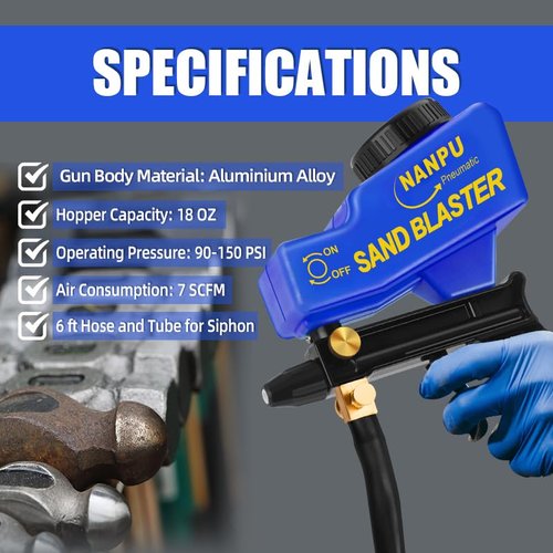 NANPU Air Sand Blaster Gun with Siphon & Gravity Feed for Air Compressor, Ceramic Nozzle, Metal Body, Paint/Rust Remover for Metal, Wood & Glass Etching, for Aluminum/Sand/Walnut Shells/Soda Blasting
